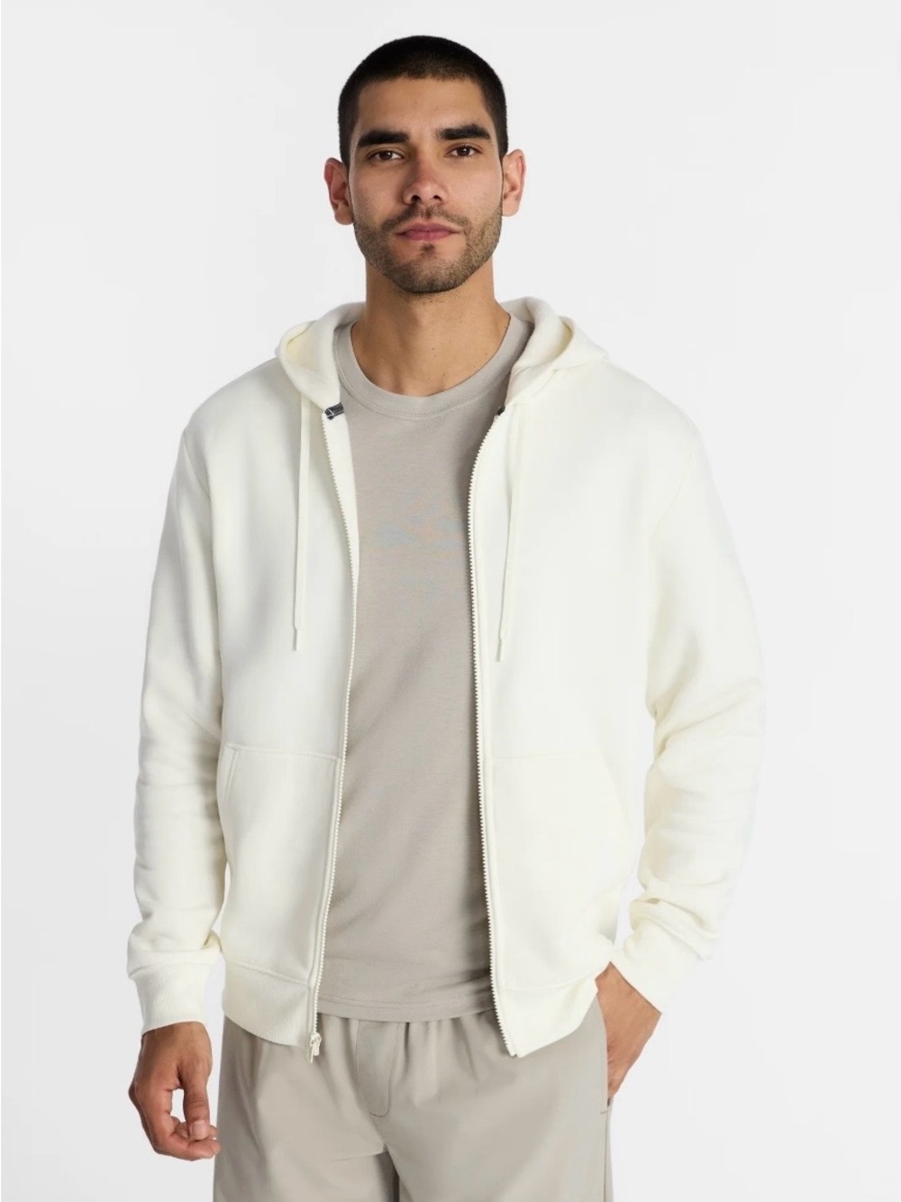 NWT Athletic Works Men's Cream Full-Zip Hoodie